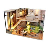 SICSHTOP Kit de casa de muñecas en miniatura, casa de muñecas dúplex acogedora, kits de construcción de casa de rompecabezas 3D con accesorios de muebles y luz LED, decoración de inserción para