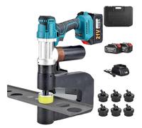 SICWEDIM Perforadora hidráulica eléctrica inalámbrica, herramienta de perforación de metal resistente, arranque con un botón, profundidad de garganta de 150 mm, 6 troqueles (16-32 mm), 2 baterías