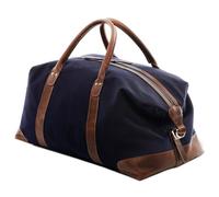 SID & VAIN Davis - Bolsa de viaje XL de lona y piel, tamaño de cabina hecha a mano, azul/marrón, large, Bolsa de