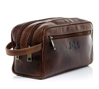 SID & VAIN GATWICK - Neceser de baño de Piel auténtica | Estuche de Maquillaje Hecho a Mano para Hombre Grande, Castaño, Large, Bolsa de Aseo