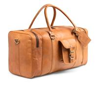 SID & VAIN Landon - Bolsa de deporte (piel, 60 cm, con correa para el hombro, hecha a mano), color marrón, Marrón claro vintage, Bolsa de