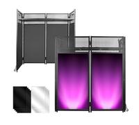 Sidasu Mesa de cabina de DJ de 40 x 20 pulgadas, portátil con iluminación en blanco y negro, panel plano de cabina de DJ, marco de metal negro