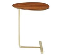 Side Table Coffee Table Bedside End Table C-Shaped Wrought Iron Solid Wood Small Side Table Simple Bar Leisure Coffee Table (Color : White) (Wood Color)