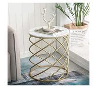 Side Table Coffee Table Wrought Iron Marble Small Round Couch Table Simple Leisure Living Room Bedroom Balcony Coffee Table (Color : Green Size : B) (White B)
