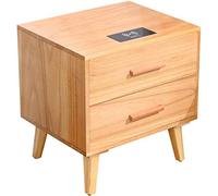 Side Table Solid Wood Bedside Table Bedroom Bedside Table with Wireless Charging Two-Drawer Corner Table Storage Box (Color : B) (A)