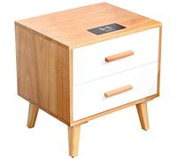 Side Table Solid Wood Bedside Table Bedroom Bedside Table with Wireless Charging Two-Drawer Corner Table Storage Box (Color : B) (D)