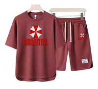 SIDHU Conjunto De Chándal para Hombre Resident Evil Umbrella Estampado Camiseta De Verano Pantalones Cortos 2 Piezas Manga Corta Jersey Deportivo Informal Cordón Traje Conjunto Correr,Red-M