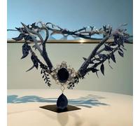 SIDMKA Corona de flores negras, diadema de cuernos, delfos del bosque, cinta para la frente, gótica, elfo, tocado de cristal, corona de pelo de hada del bosque, diadema de bruja para Halloween