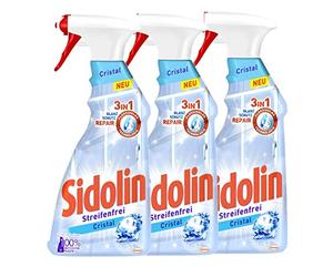 Sidolin Cristal - Limpiador de cristales (3 botes de pulverizador, para un brillo perfecto y contra microfisuras, 3 x 500 ml)