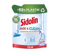 Sidolin Mix & Clean Concentrado para rellenar Cristal (125 ml), limpiador de cristales todo en 1 para limpieza, brillo y protección, limpiador de ventanas con alcohol orgánico, -92% de plástico en