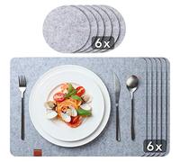 Sidorenko Juego de 12 manteles individuales de fieltro con posavasos - color gris claro - Juego de manteles individuales lavables 44 x 32 cm - Posavasos de fieltro - Manteles individuales lavables -