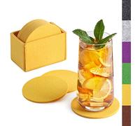 Sidorenko Posavasos de Fieltro Redondo - Juego de 10 con Caja - Posavasos de Diseño Amarillo para Bebidas, Copas y Vasos