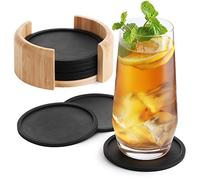 Sidorenko Posavasos de Silicona Redondos para Vasos, Juego de 8 Unidades, Color Negro, para Bebidas, Tazas, Bar, Cristal, Posavasos de Silicona