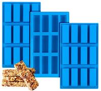 Sidosir 3 moldes de silicona para barra de granola, moldes rectangulares de 12 cavidades para barra de energía, moldes de silicona para hornear para barra de granola grande