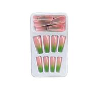 siduytin 1 Juego de prensa de punta francesa en las uñas extensión de gradiente brillo uñas Extra largas moda cubierta completa salón de bailarina DIY , tipo 19, gelatina 24 piezas , Pegamento 2g
