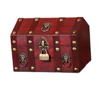 siduytin Cofre del tesoro pirata con cerradura de combinación, caja de almacenamiento decorativa gran capacidad, hecha Para madera gruesa, caja organizadora joyas Para madera, Rojo, 24 x 17 x 18