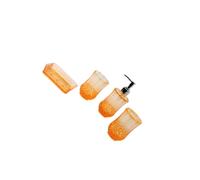 siduytin Elegante dispensador de jabón, accesorios de baño, loción, cepillo dientes, enjuague bucal, jabón, juego 4 piezas, incluye 1 botella loción, hotel, Naranja