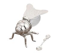 siduytin Tarro de miel con forma de abeja y cuchara para condimentos, ideal para almacenar en casa, miel y jarabe, cola plata, Rosa plateada, 10x15x8.5cm