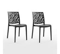 SIEDITI FUORI E DENTRO 2 sillas de Resina Negras Interior y Exterior | Sillas Dafne apilables, fácil limpieza, para cocina, jardín y restaurante