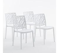SIEDITI FUORI E DENTRO 4 sillas de Resina Blancas Interior y Exterior | Sillas Dafne apilables, fácil limpieza, para cocina, jardín y restaurante