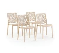 SIEDITI FUORI E DENTRO 4 sillas de Resina Crema Interior y Exterior | Sillas Dafne apilables, fácil limpieza, para cocina, jardín y restaurante