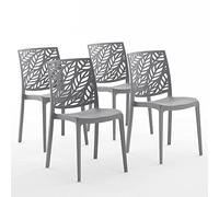 SIEDITI FUORI E DENTRO 4 sillas de Resina Grises Interior y Exterior | Sillas Dafne apilables, fácil limpieza, para cocina, jardín y restaurante