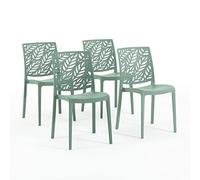 SIEDITI FUORI E DENTRO 4 sillas de Resina Verdes Interior y Exterior | Sillas Dafne apilables, fácil limpieza, para cocina, jardín y restaurante