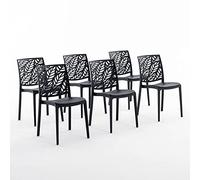SIEDITI FUORI E DENTRO 6 sillas de Resina Negras Interior y Exterior | Sillas Dafne apilables, fácil limpieza, para cocina, jardín y restaurante
