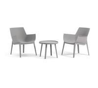 SIEDITI FUORI E DENTRO Juego de 2 sillones de exterior y mesa de centro de resina con fibra de vidrio Betty (2+mesa, gris claro)