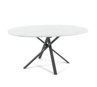 SIEDITI FUORI E DENTRO Mesa ovalada de 150 x 100 cm con patas cruzadas y tapa laminada efecto mármol blanco, mesa de comedor para 4 personas, patas en X, estilo modeno - Carlo