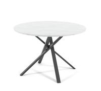 SIEDITI FUORI E DENTRO Mesa redonda de 110 cm de diámetro, con patas cruzadas y parte superior laminada efecto mármol blanco, mesa de comedor para 4 personas, patas en X, estilo modeno - Carlo