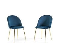 SIEDITI FUORI E DENTRO Sara Sillas acolchadas de terciopelo o teddy para cocina o comedor con patas de metal (Tela de terciopelo azul - Patas doradas, 2)
