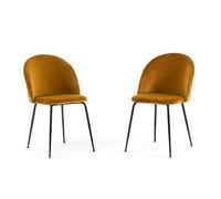 SIEDITI FUORI E DENTRO Sara Sillas acolchadas de terciopelo o teddy para cocina o comedor con patas de metal (Tela de terciopelo mostaza - Patas gris oscuro, 2)