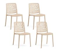 SIEDITI FUORI E DENTRO Sillas de Jardin en polypropylène Avec Fibre de verre, Sillas empilables pour extérieur ou intérieur, Design Moderne et Naturel - Sole (4 Sillas, Crema)