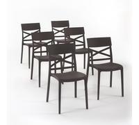 SIEDITI FUORI E DENTRO Sillas Martina de resina con fibra de vidrio apilables para interior/exterior (6, Moka)