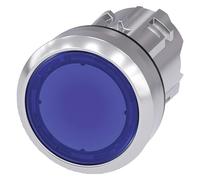 Siemens 3SU10510AA500AA0 Pulsador iluminado, plástico y metal, IP66, IP67, IP69K, protección de metal brillante, 22 mm, azul