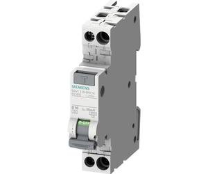 Siemens 5SV13166KK13 FI/LS compacto RCBO 1P+N 6kA TypA 30mA B13 230V, corriente residual y sobrecarga protección en 1TE (50% de ahorro de espacio)