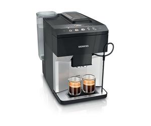 Siemens TP511D01 - Máquina de Café Espresso Automática con Molinillo Integrado, 1.9 L, 15 Bar, Espumador de Leche, Color Plata Metálico