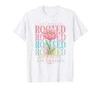 Siempre arraigado en Cristo Floral Fe Cristiana Flor Primavera Camiseta gráfica económica, Hombre, Blanco, L