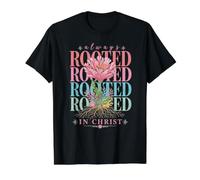 Siempre arraigado en Cristo Floral Fe Cristiana Flor Primavera Camiseta gráfica económica, Hombre, Negro, L