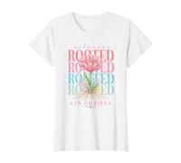 Siempre arraigado en Cristo Floral Fe Cristiana Flor Primavera Camiseta gráfica económica, Mujer, Blanco, L