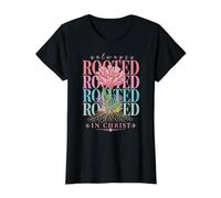 Siempre arraigado en Cristo Floral Fe Cristiana Flor Primavera Camiseta gráfica económica, Mujer, Negro, M