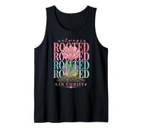Siempre arraigado en Cristo Floral Fe Cristiana Flor Primavera Camiseta sin Mangas