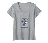 Siempre en la Tarea Siempre entendiendo la Bombilla Cerebral Camiseta Cuello V, Mujer, Gris Jaspeado, XXL