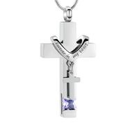 Siempre en mi corazón piedra de nacimiento personalizada doble cruz urna colgante cremación joyería para cenizas cruz ceniza keepsake, Acero inoxidable, No es una piedra preciosa