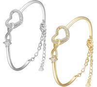 Siempre en mi corazón - Pulsera de corazón infinito, pulsera de corazón infinito para mi hija,amor para madre e hija, pulsera de corazón de circonita ajustable, regalo para mujer (Gold+Silver)
