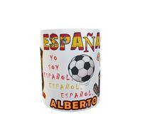 Siempre en tu mano Taza de cerámica España Personalizada. NOMBRE, Escudo Selección Española. Mundial y Eurocopa. Yo soy español, español, español. Futbolista y pelota