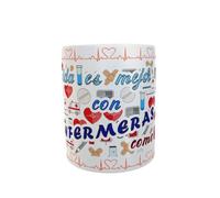 Siempre en tu mano Taza Personalizada ENFERMERAS. Frase La vida es mejor con ENFERMERAS como tú. Y tirita con NOMBRE. Taza de Cerámica.