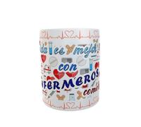 Siempre en tu mano Taza Personalizada ENFERMEROS. Frase La vida es mejor con ENFERMEROS como tú. Y tirita con NOMBRE. Taza de Cerámica.
