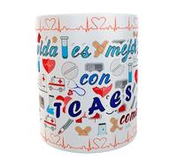 Siempre en tu mano Taza Personalizada TCAES. Frase La vida es mejor con TCAES como tú. Y tirita con NOMBRE. Taza de Cerámica.